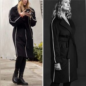 La Ligne Margaux Camel Hair Open Front Oversized Belted Coat Black White Large